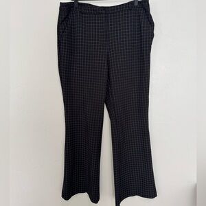 Christian Siriano Windowpane Check Stretch Pants L Black Flare Workwear